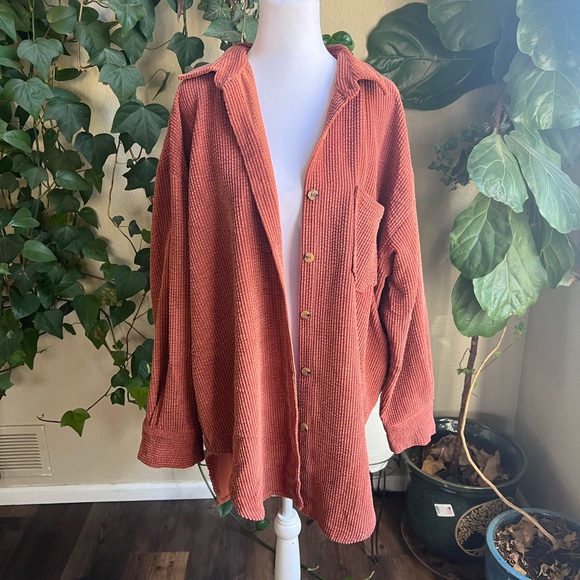 White Fox Boutique Sweaters - WHITE FOX Rust Orange Textured Oversized Flannel | m/l